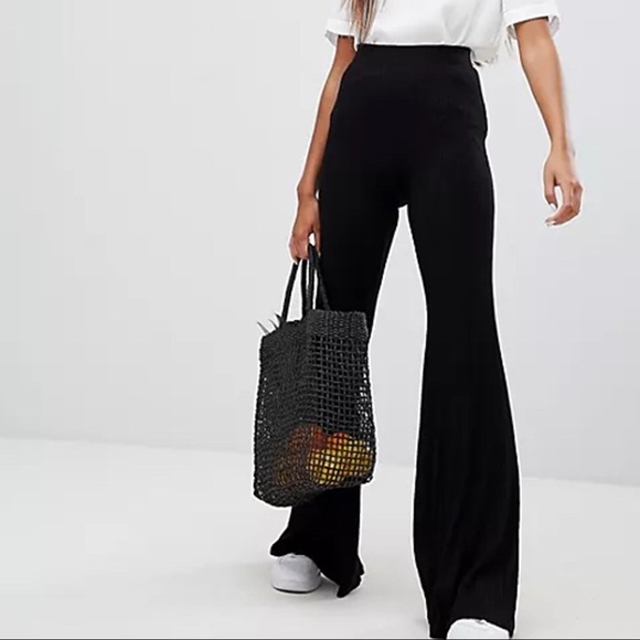 Black Ribbed Flare Pants - Picture 2 of 7